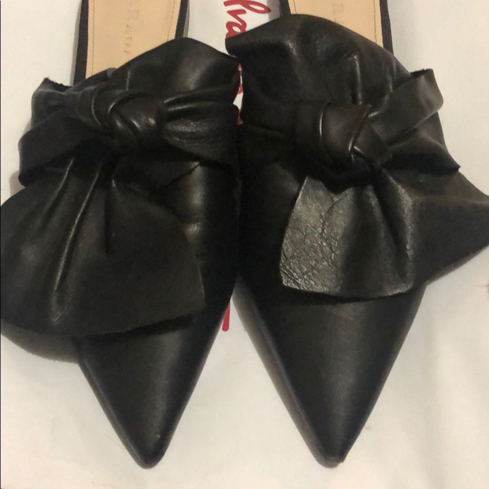 Zara black soft leather bow mules sz40